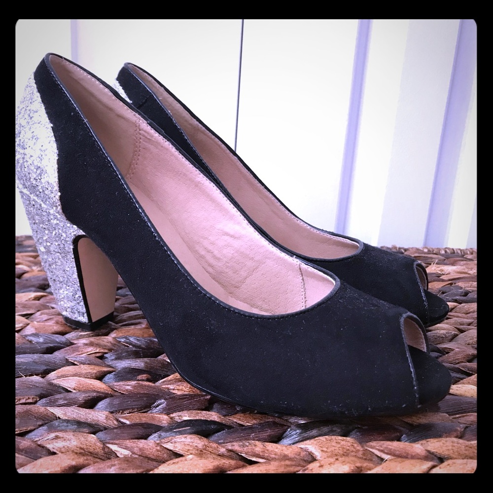 Chelsea Crew black glitter heels